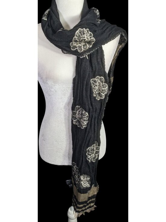 Guillaume De Mon Accessories - Vintage Guillaume De Mon Paris Black Floral Scarf Made In France 75" x 8"